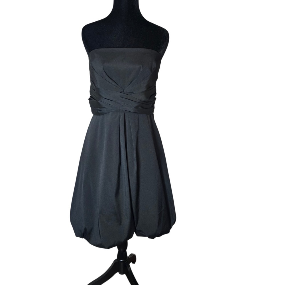 WHBM Strapless Bubble Hem Cocktail Dress Black Pleated Size 10 Party